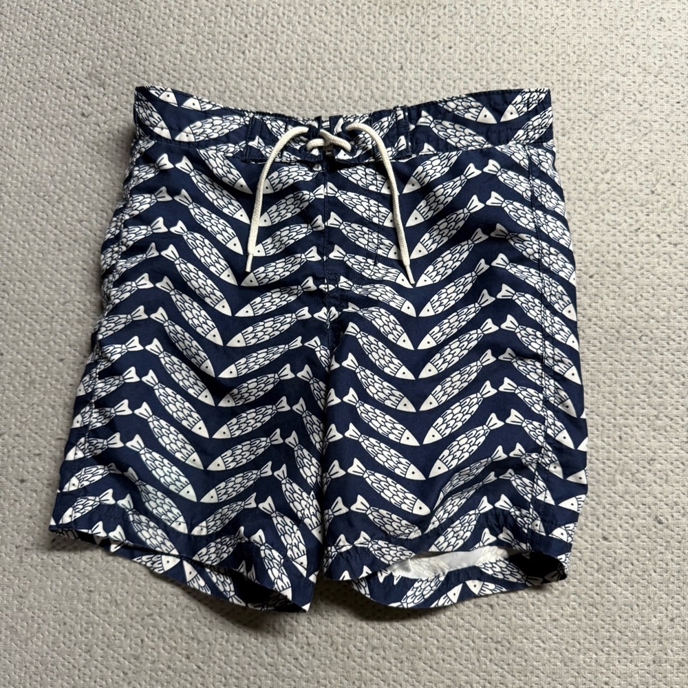 Janie and Jack Blue & White Fish Novelty Print Boys Swim Trunks Board Shorts 3